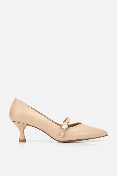Yaya by Hotiç Women's Beige Thin Strap Buckle Thin Heeled Stiletto