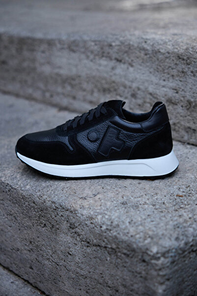 Vantaggio Joao Black 100% Genuine Leather Men's Sneaker Shoes