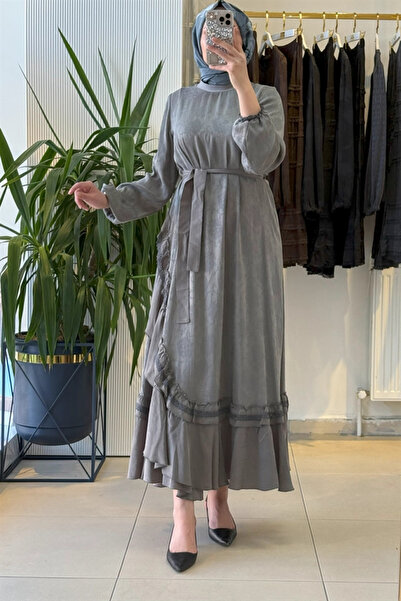 MissWhence 38806 Cupro Lace Detailed Dress Gray