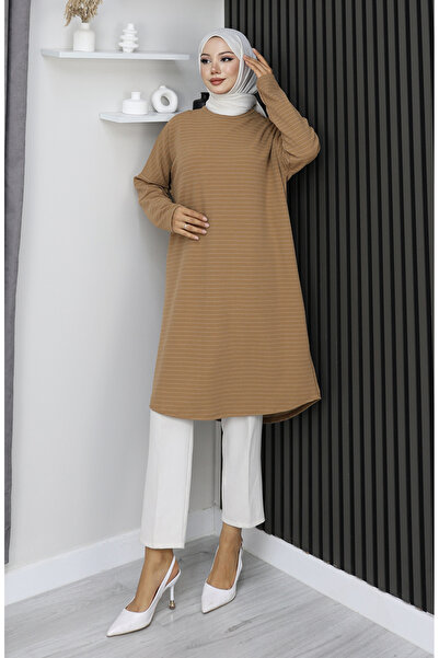 sefamerve ελαφρύ Basic ριγέ τουνίκ άνετη εφαρμογή 8764-02 Γαλακτώδης καφές