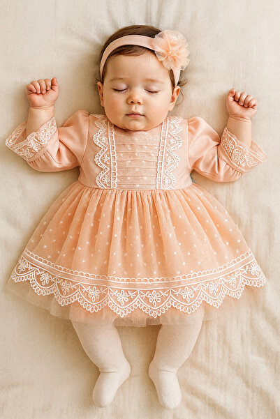 Melekpare Baby Girl Mevlüt Dress French Lace Mevlit Set Baby Mevlütlük Set Dress Bandana Socks