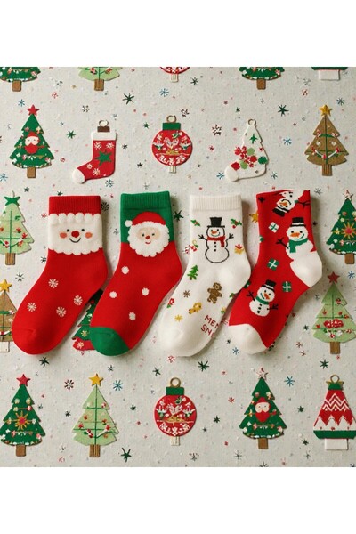 OKAVANGO 27-30 Детски коледни чорапи Унисекс чорапи с мотив на Дядо Коледа и ...