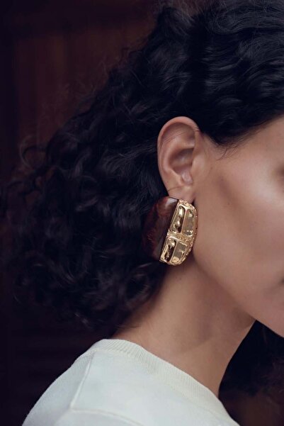 neslyaccessories Large gold plate brown earrings