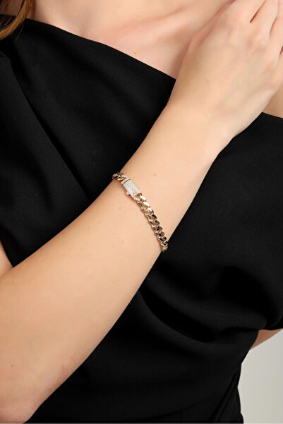 Sembol Gold Altın Gurmet Bileklik İtaly Kilit 19 cm En 6 mm