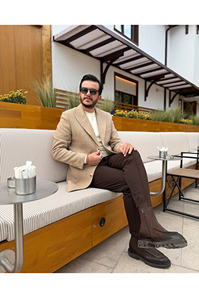 Avni Ceylan Men's Zigzag Patterned Wool Cashmere Coat