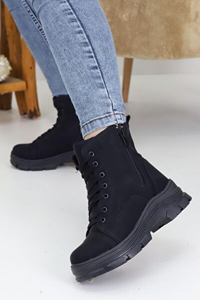 Macs Moda Kadın Bağcıklı Çift Fermuarlı Kalın Taban Postal Bot Kışlık Su Geçi...