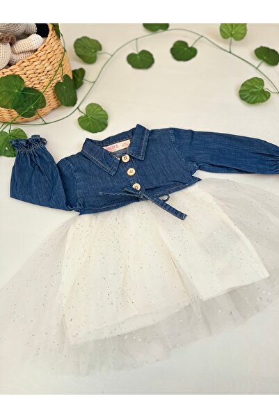 Minikes Bebe Kız Bebek Star Denim Elbise MB00318
