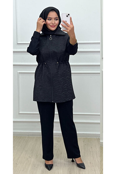 CELTMODA Women's Zippered Waist Lace-Up Hijab Two-Piece Set - Black