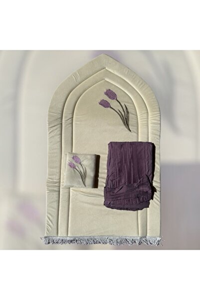 MAYAR 3-piece set: prayer mat, embroidered foam rug, Quran cover