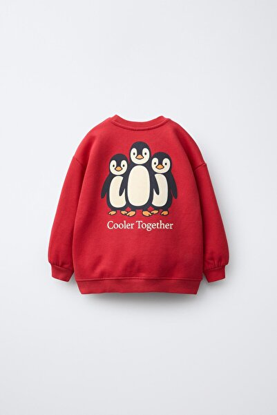 Magu Boy's Cotton Red Penguin Printed Sweat & Black Tracksuit Set – Oversized
