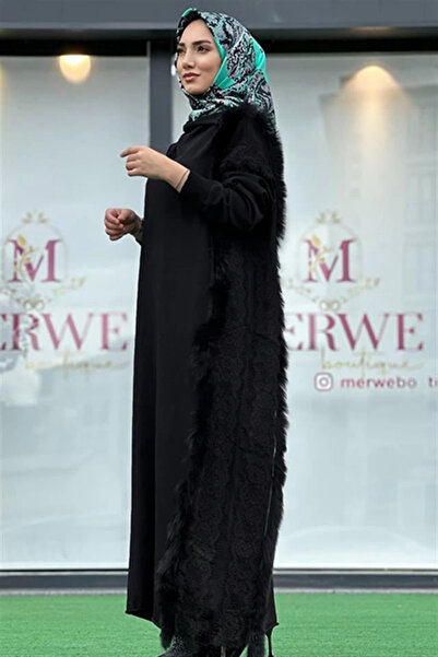 MissWhence Fur Detailed Knitwear Dress 36805 Black