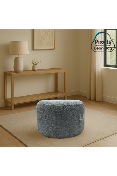 PixelsBeanBag Pixel Bean Bag Round Boucle Fabric Ottoman, for Living Room and Bedroom