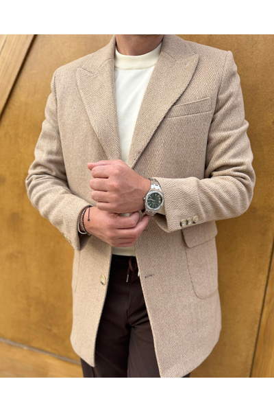 Avni Ceylan Men's Zigzag Patterned Wool Cashmere Coat