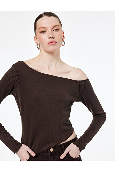 Koton Slim Fit Long Sleeve Asymmetrical Neck One Shoulder Blouse