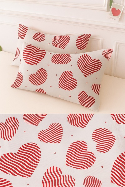 StellaFlavo Patterned Cotton Heart Pattern Pillow Case 2 Pieces 50 X 70 cm