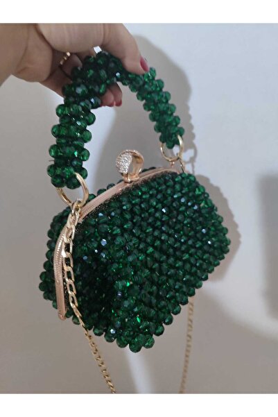 Pixel Handmade Crystal Beaded Mini Handbag – Emerald Green