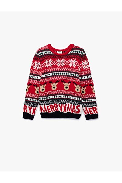 Koton Crew Neck Long Sleeve Christmas Patterned Knitwear Christmas Sweater