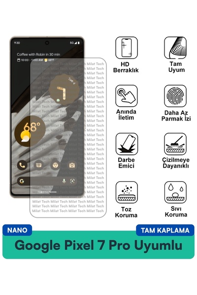 Milat Tech طبقة حماية شاشة نانو لهاتف جوجل بيكسل 7 برو، شفافة بالكامل ومرنة و...