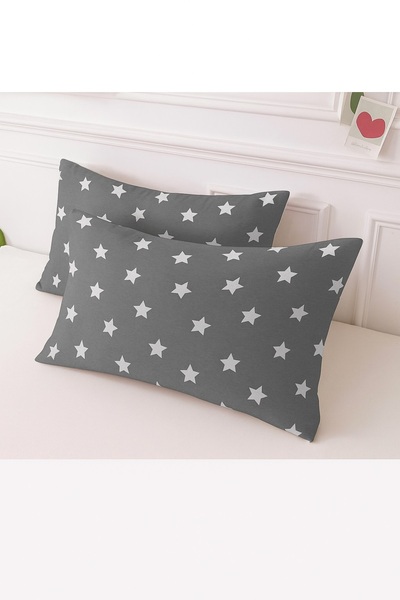 StellaFlavo Husă de pernă din bumbac cu model, gri mare, cu model de stele, 2...
