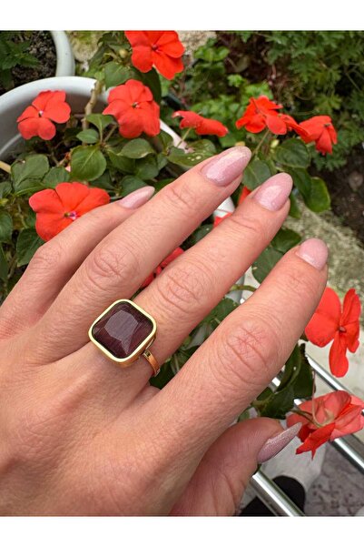 staınless steel Bordo Kare Taşlı Ayarlanabilir Yüzük