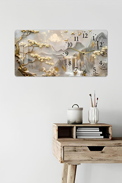 kutuTR 3D Görünümlü Temperli Cam Saat Tablo – Doğal Manzara ve Şelale Temalı ...