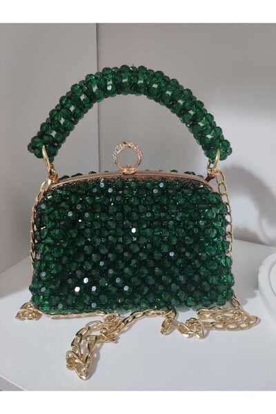 Pixel Handmade Crystal Beaded Mini Handbag – Emerald Green
