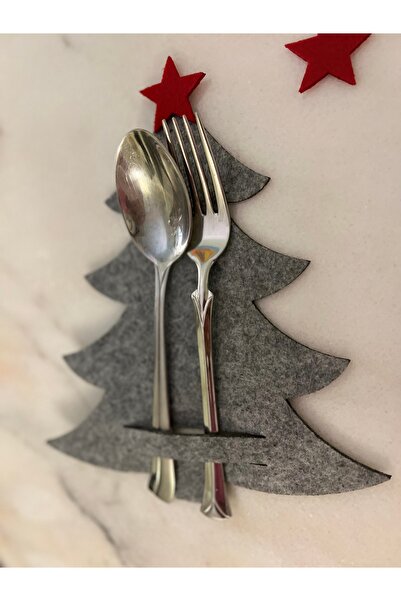 Keçelove 6-Piece Felt Decorative Pine Tree Patterned Fork and Knife Set, Chri...