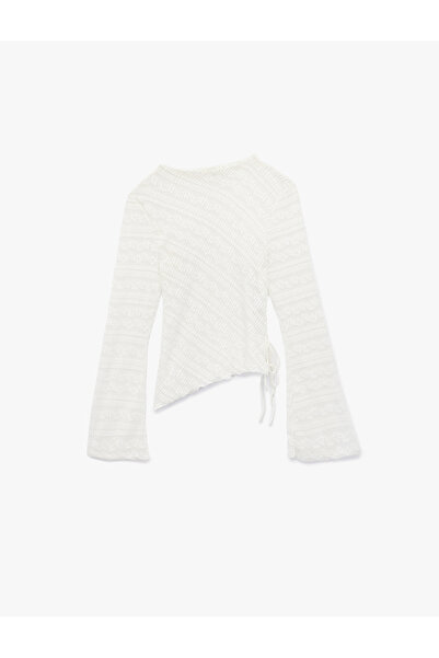 Koton Long Sleeve Crew Neck Lace-Up Detail Ruched Blouse