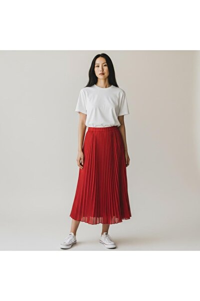 EREN STYLE Fusta din șifon cu talie elastică plisată (95 CM)-(38-50)