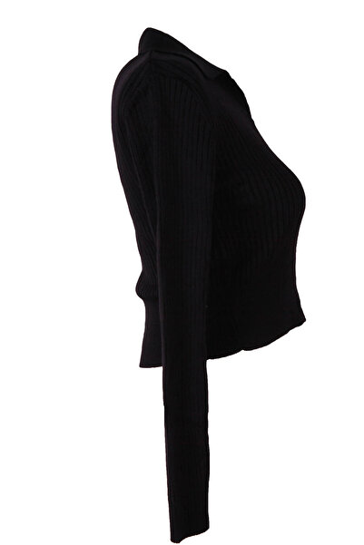 trender Polo Neck Crop Black Women's Sweater Ysn01