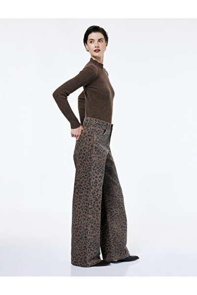 Koton Pantaloni din bumbac cu buzunare cu nasturi Loose Fit imprimeu leopard Jean