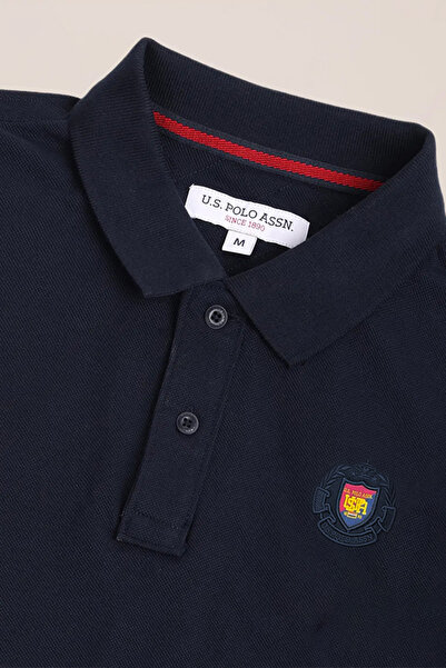 U.S. Polo Assn. Mens Navy Blue Ribbed Collar Solid Polo Shirt