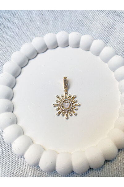 Bade Zirkon Taşlı Sedefli Kalp Detay Mineli Çift Kullanım Kolye Ucu veya Ajda...