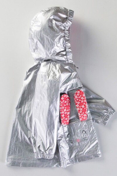 DeKuBaby Cat Flower Water Repellent, K Hooded Girls' Coat-Raincoat with Ears and Pockets