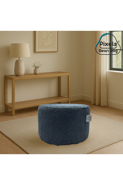 PixelsBeanBag Pixel Bean Bag Round Boucle Fabric Ottoman, for Living Room and Bedroom