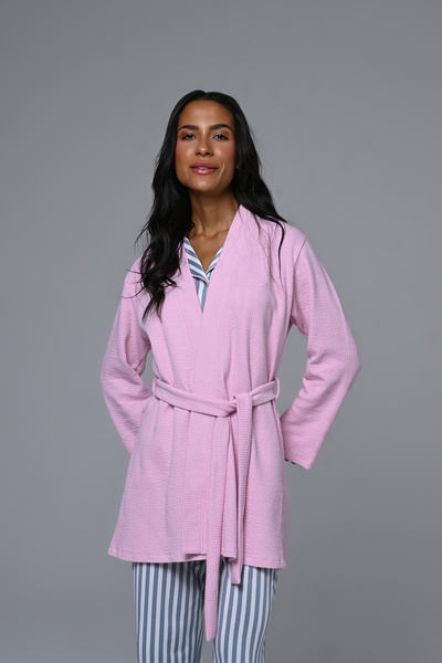 Lohussa Women's Powder Jacquard Striped Front Buttoned Special Design Maternity Pajama Set