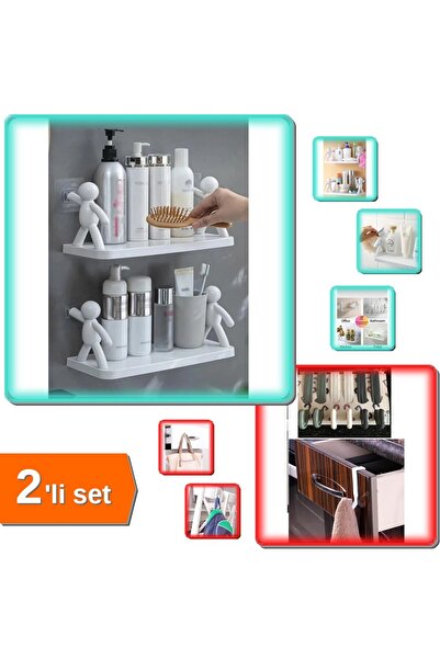 HerEveOyuncak 2 Adet Mutfak Kendinden Yapışkanlı Organizer Rafı + 6 Adet Çekm...