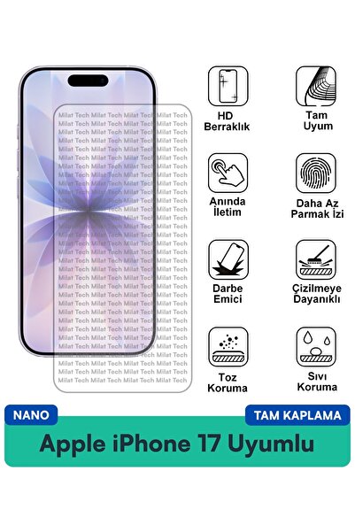 Milat Tech طبقة حماية شاشة نانو لهاتف Apple iPhone 17، هيكل رقيق شفاف مقاوم ل...