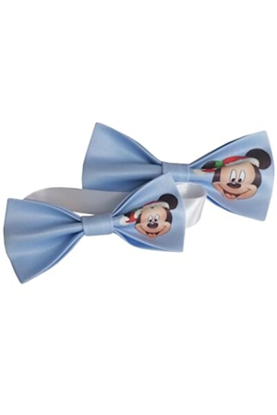 Atelier Anca Socolovschi Set of 2 father-son bow ties, Christmas, blue with M...