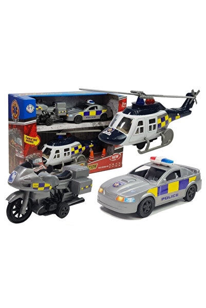 Bebelul Set Politie Servicii Speciale cu Elicopter, Masina si Motocicleta