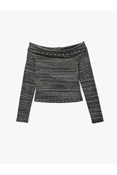 Koton X Sibil Çetinkaya - Long Sleeve Studded Detail Off-Shoulder Blouse