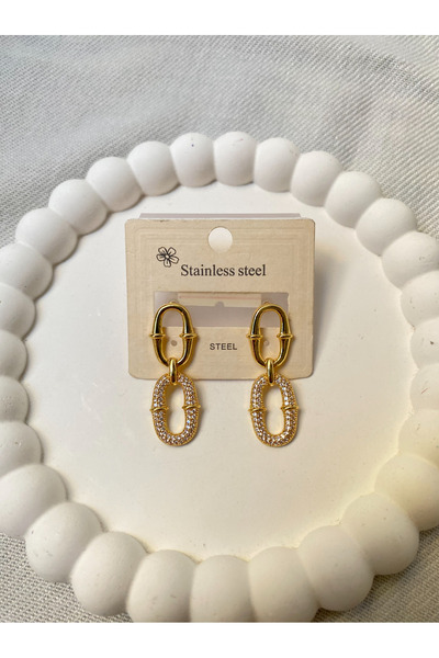 Bade 3 cm 316L Stainless Steel Women's Earrings with Dangling Zircon Stone