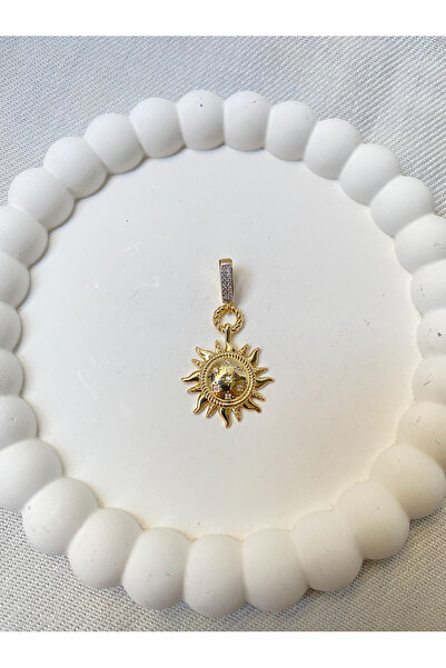 Bade Zirkon Taşlı Güneş Figür Çift Kullanım Kolye Ucu veya Ajda Charm