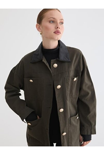 Kamber Woman Levure Kadın Düğmeleri Gold Detaylı Ceket Haki