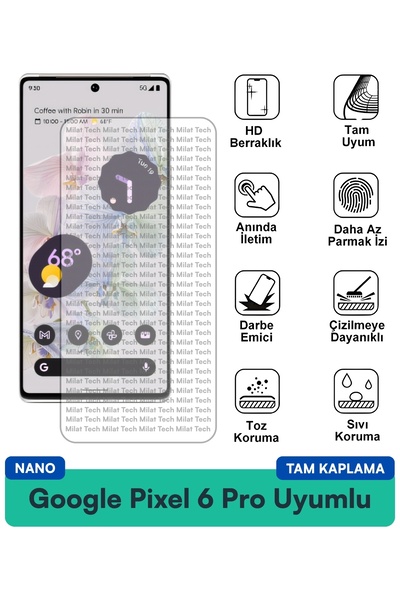 Milat Tech طبقة حماية شاشة نانو لهاتف جوجل بيكسل 6 برو، حساسية كاملة للمس، وا...