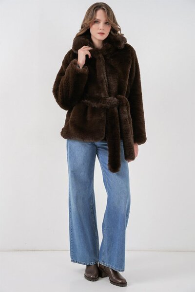 ALPACO Plush Faux Fur Coat 5234 - brown