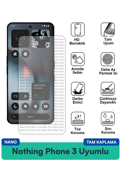 Milat Tech لا يوجد هاتف 3 نانو واقي شاشة مرن مقاوم للبقع وحساسية اللمس شفاف