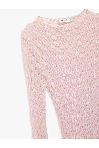 Koton εφαρμοστό Μπλούζα με μακρυμάνικο δαντέλα με μισό διάφανη μαλακή υφή