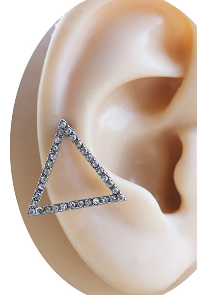 Cadının Dükkanı Zirkon Taşlı Üçgen Figürlü 316L Çelik Piercing – Helix Kıkırd...