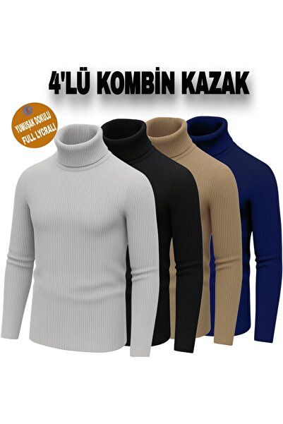 EMKA GİYİM Men's Turtleneck High-Neck Knit Sweater